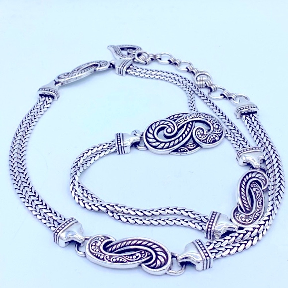 1990s Signed Brighton Silver Toned Adjustable Metallic Belt Size Large Beautiful - Picture 10 of 10